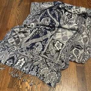 Dark Blue & White Scarf Shawl from India